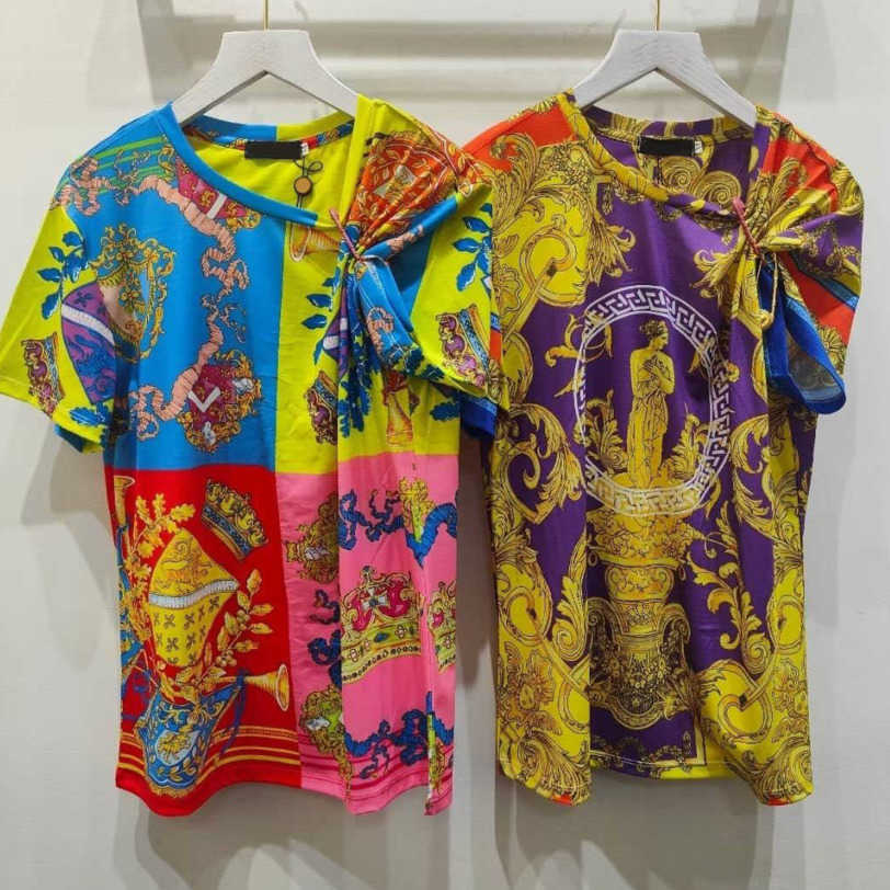 

23ss Women' Brand Printing Pure cotton Short sleeve bottom shirt Temperament Spring and autumn Short sleeve T-shirt top