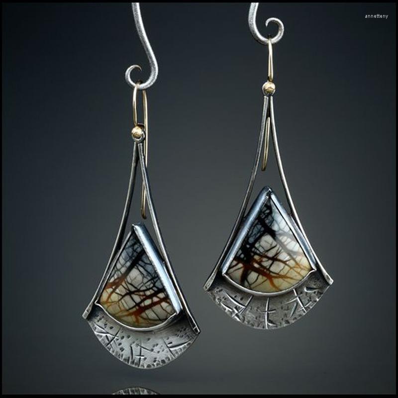 

Dangle Earrings Classic Vintage Rhodium Plated Ear Hook With Engraved Grain Bohemian Ancient Silver Jewelry