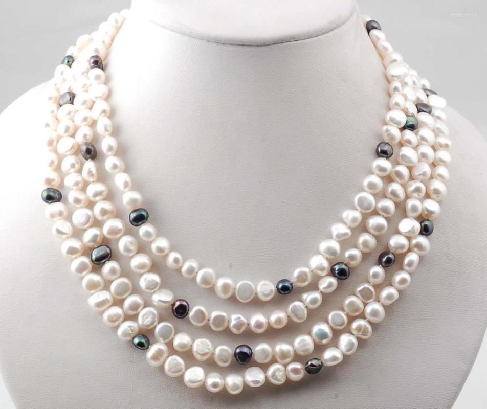 

Chains Hand Knotted 8-9mm White Black Baroque Freshwater Pearl Necklace 160cm For Women Fashion Jewelry