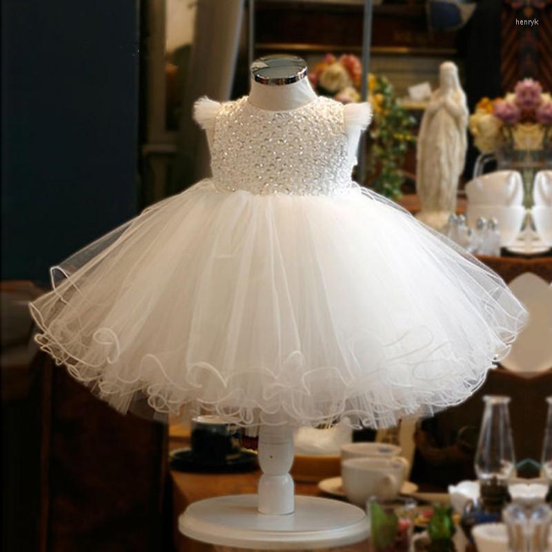 

Girl Dresses Fashion Sequin Flower Dress Party Wedding Princess White Tulle Toddler Baby Girls Baptism Christening 1st Birthday Gown