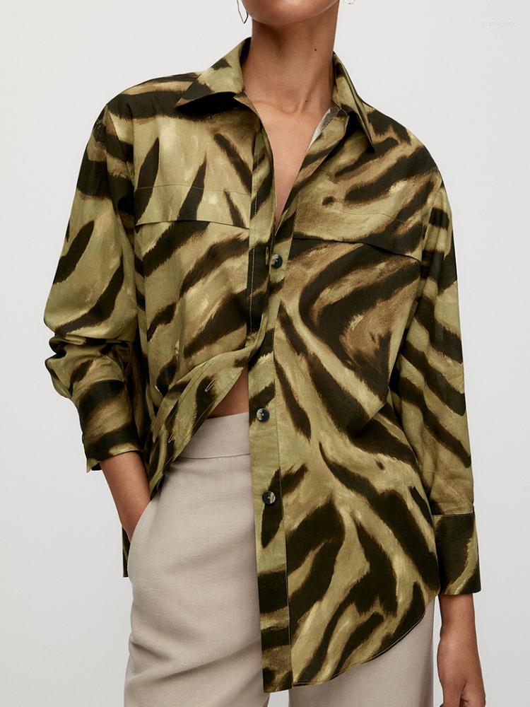 

Women' Blouses Women Shirt Casual Simple All-match Front Short Back Long Silhouette Animal Print Single Breasted Sleeve