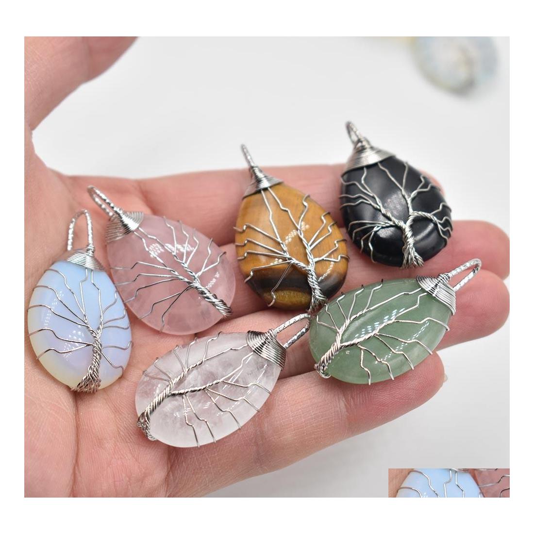

Charms Natural Stone Healing Crystal Tree Of Life Pendants Rose Quartz Wire Wrapped Trendy Jewelry Making Sport1 Drop Delivery Findi Dhbtx