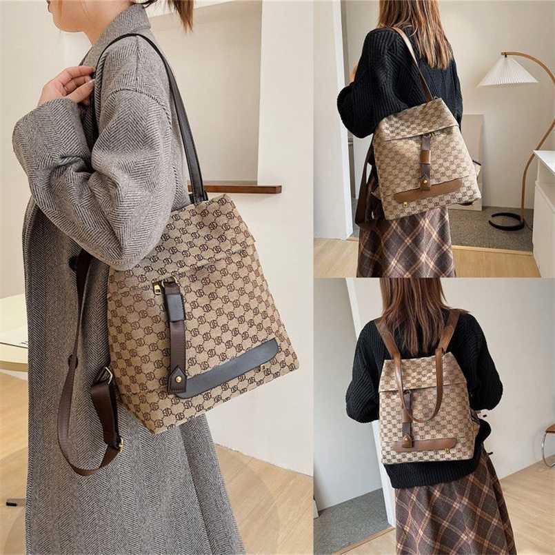 

Backpack Women's Bag 2023 New Canvas Bag Versatile Casual Shoulder Bag Schoolbag Multi-purpose Backpack, Brown