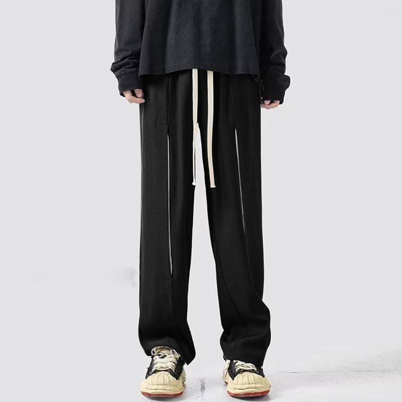 

Men's Pants Mens Spring And Autumn Solid Color Leisure High Street Elastic Lace Up Trousers, Black