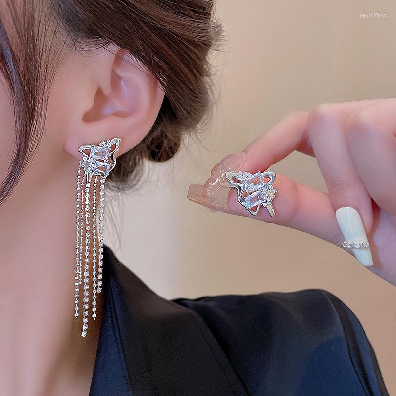 

Dangle Earrings Irregular Asymmetric Long Tassel Earring Gorgeous Micro Paved Blue Zircon Romantic Girl Y2K Accessorie Classic For Women