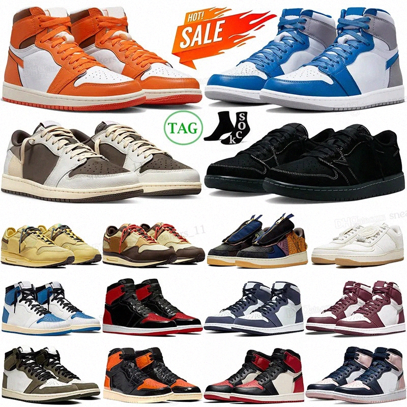Black Phantom 1 Retro Basketball Shoes Jumpman 1s lows Lost And Found Reverse Mocha Travis Scotts Fragment Denim University Blue Mens Trainers Ou