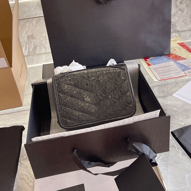 

CC Bag Shoulder Bags Womens Oil Wax Leather Niki Flap Mini Bags Genuine Leather Elephant Craquelure Stone Aged Silver Metal Hardware Cross B, Box