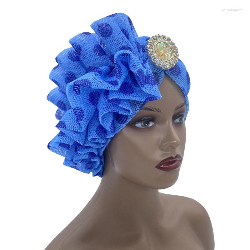 

Ethnic Clothing Polka Dot Print Mesh Turban Cap For Women Ruffles Head Wraps Bonnets Ladies Party Wedding Headgear Muslim Turbans African