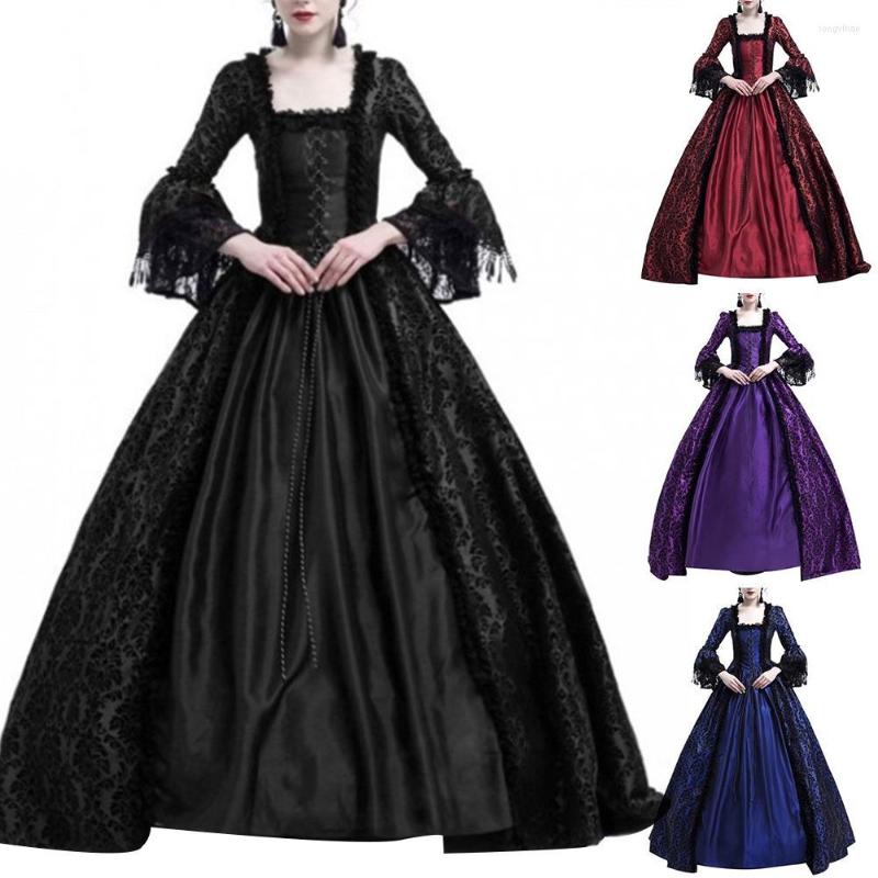 

Theme Costume S!!! Vintage Dress Women Medieval Renaissance Queen Ball Gown Bell Sleeve Maxi Halloween For, Black