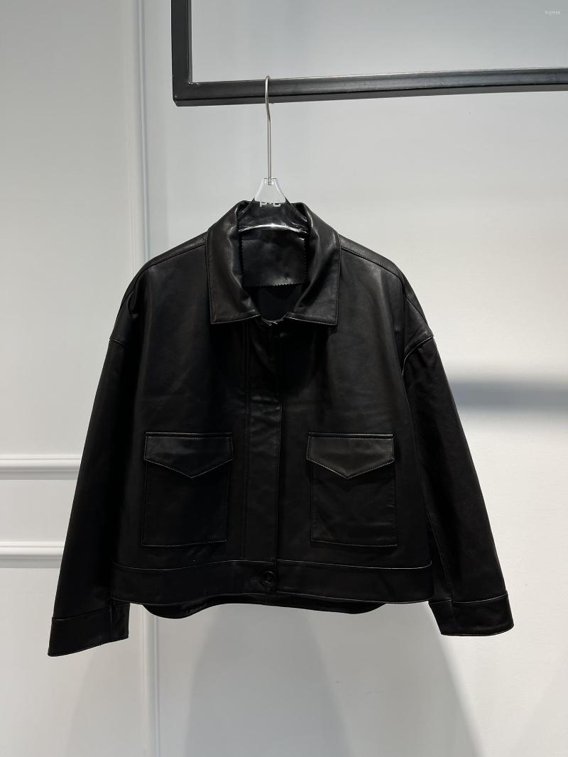 

Women' Jackets 2023 Autumn Winter High Quality Black Brown Long Sleeve Sheepskin Leather Bomber Warm Women Jacket