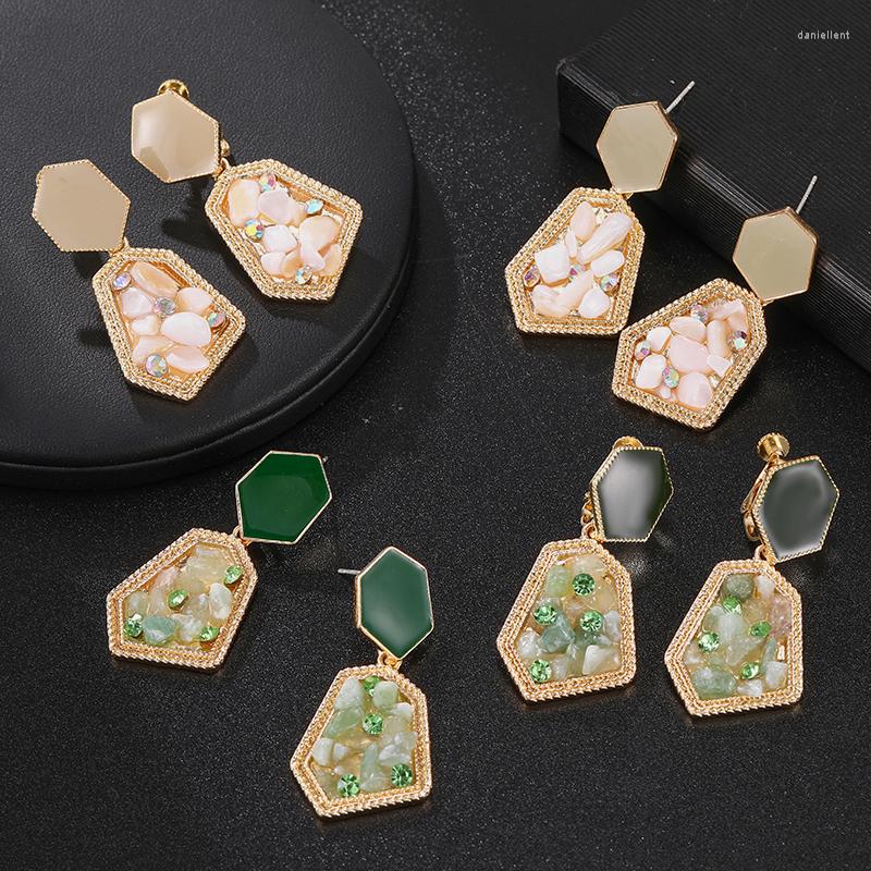 

Backs Earrings Geometric Statement Natural Stone Clip On 2023 For Women Fashion Vintage No Pierced Bijoux Jewelry