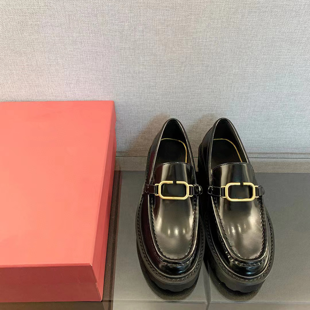 

New shoes Lok Fu V British style small leather shoes non-slip leather gold label women shoes casual fashion shopping black comfortable flat overmouth shoes size 35-41