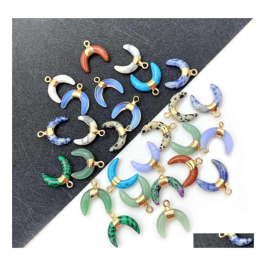 

Charms Colorf Crystal Stone Crescent Moon Pendant For Jewelry Making Chakra Reiki Healing Green Aventurine Pendants Sport1 Drop Deli Dhqu0