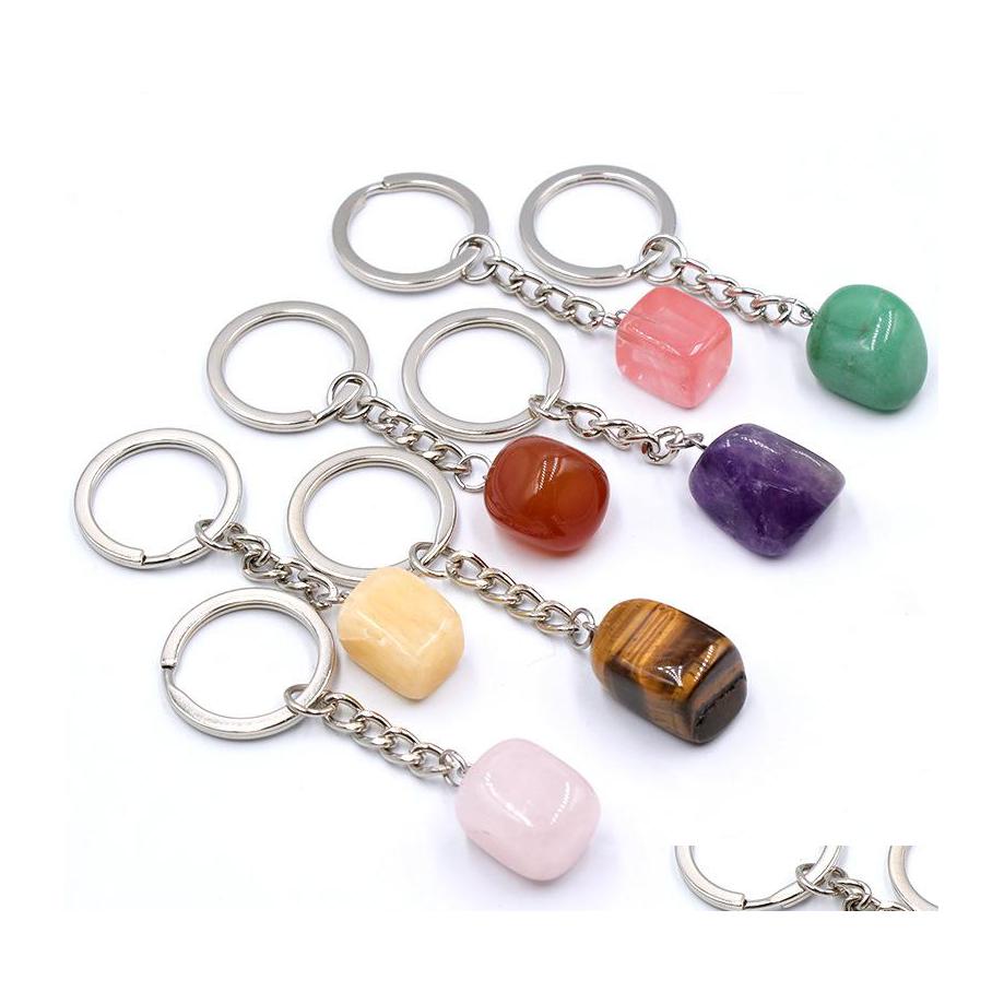 

Key Rings Rose Pink Tiger Eye Irregar Natural Stone Chains Crystal Quartz Keyring Gifts Women Men Keychains Jewelry Drop Delivery Dhicx