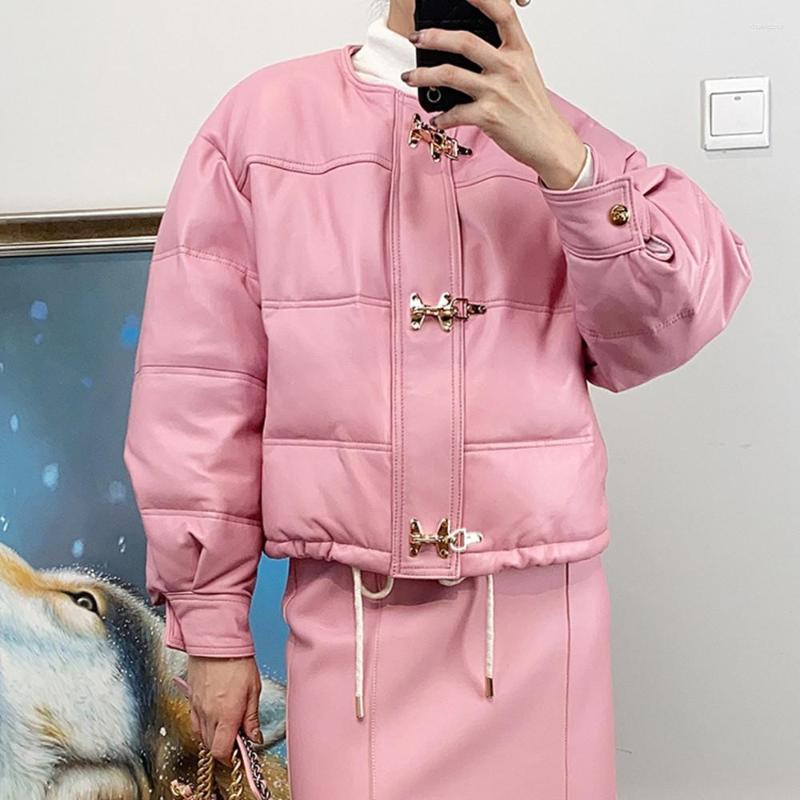 

Women's Leather Winter Designer Women's High Quality Sheepskin Genuine 90% White Duck Down Jackets C984, Green