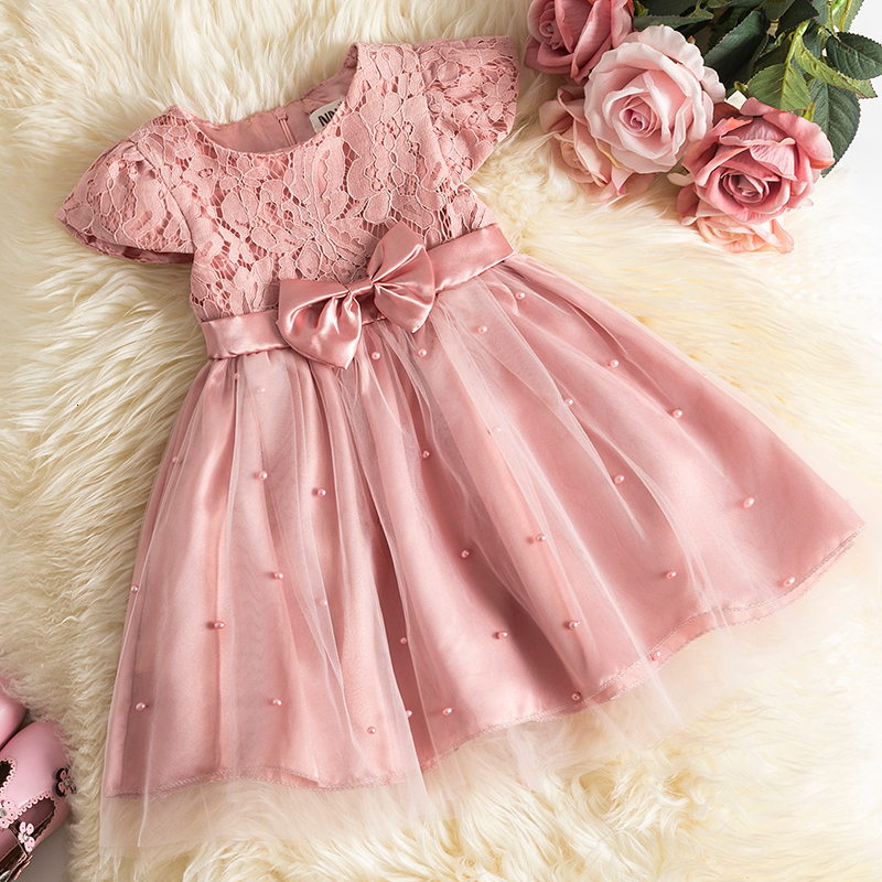 

Girls Dresses Baby Dress for Summer Flower Lace Vestidos Wedding Party Kids Pearls Tulle Princess Childrens 230217, 340
