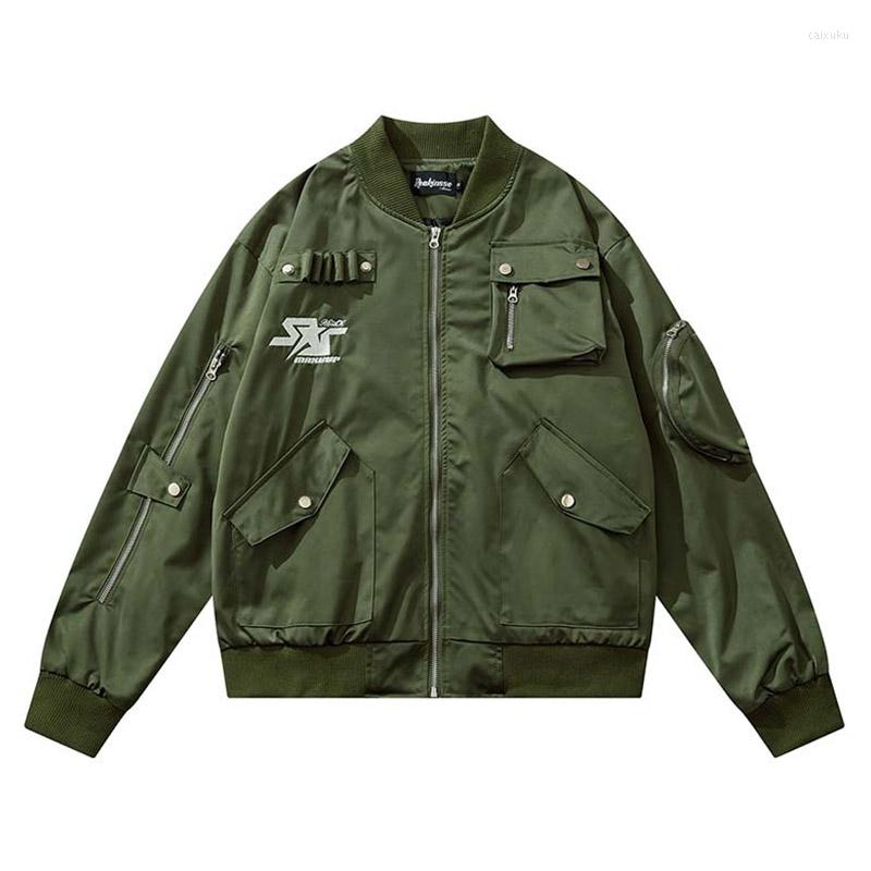 

Men's Jackets High Street Cargp Techwear Casual Baseball Multi Pockets Vintage Flight Outwear Coats For Male, Green