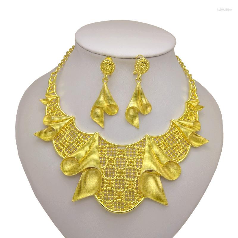 

Necklace Earrings Set Kingdom Ma Dubai Fashion Gold Color Jewellery Sets For Women Exaggerated Wedding Big Jewelry Party, Picture shown