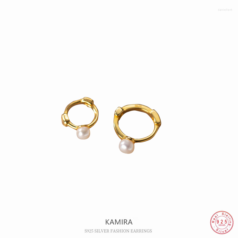 

Hoop Earrings KAMIRA Real Sterling Silver Gentle Simple Pearl Elegant Fashion Gold Pierced Women Wedding Banquet High Jewelry