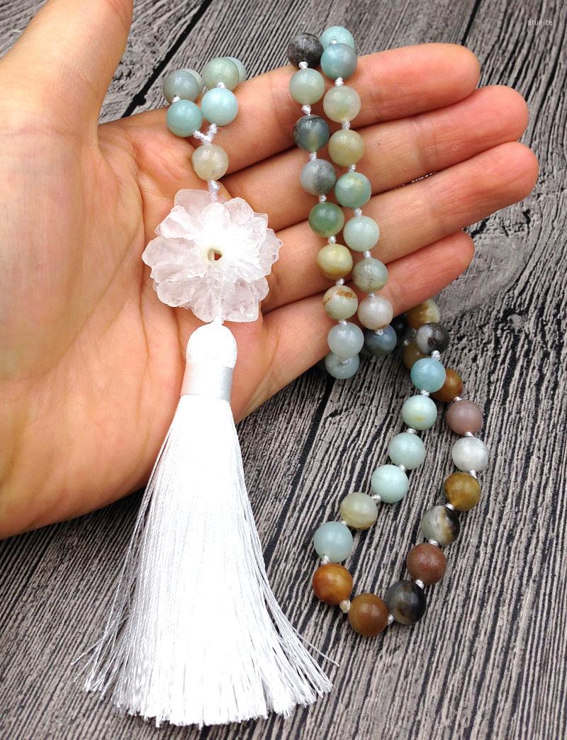 

Pendant Necklaces YA2540 Natural Stalactite Druzy Tassel Amazonite Stone Beads Knot Handmade Necklace