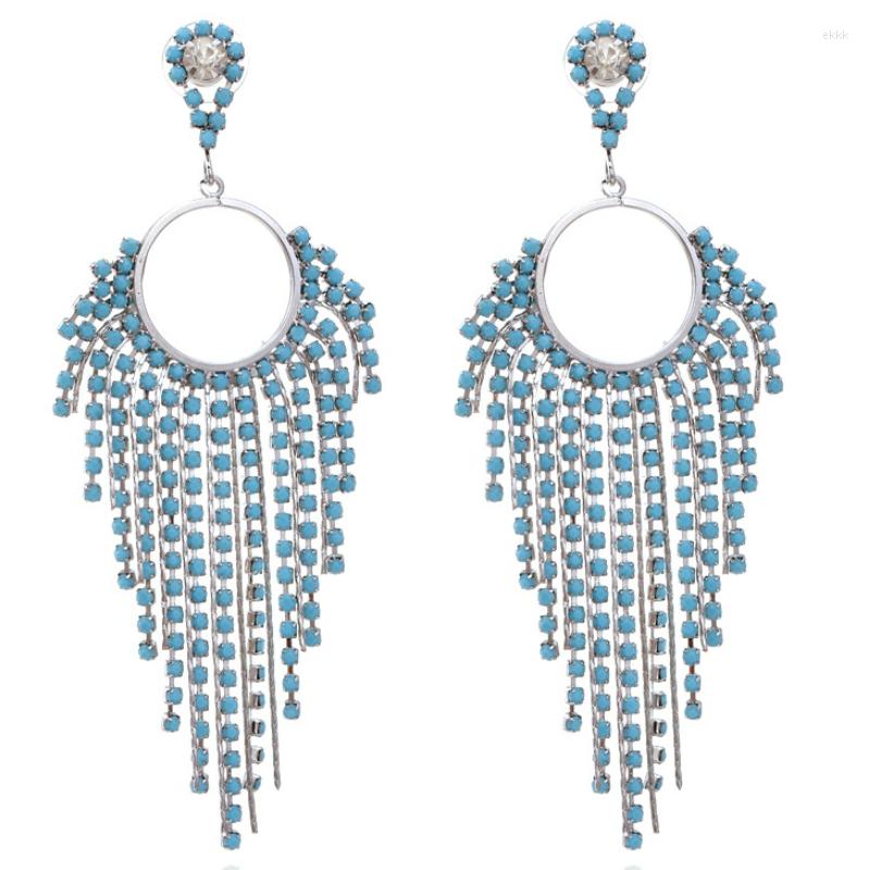 

Dangle Earrings Elegant Colorful Rhinestone Tassel Long