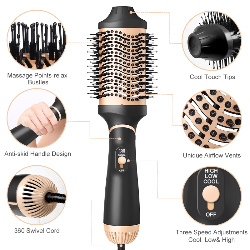 

3 In 1 Multi-functional Hair Blow Dryer Brush Fast Heat Hair Curler Straightening Hot Air Brush