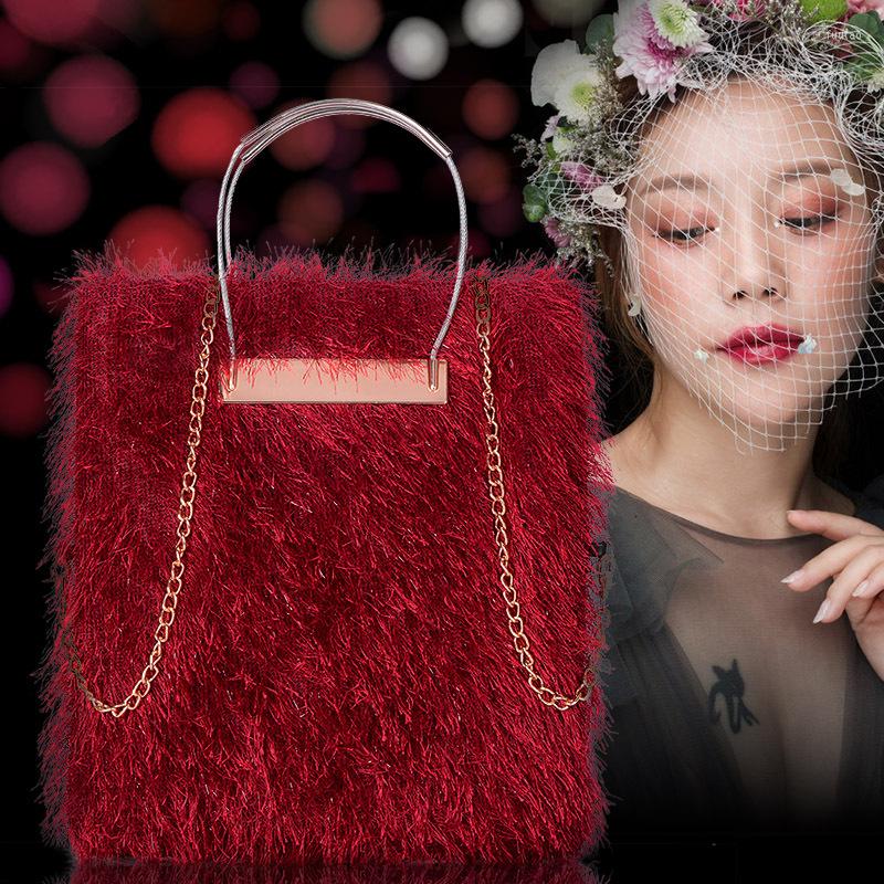 

Evening Bags 2023 Fashion Furry Bag Large Capacity Tote All-match Chain Parties Daily, Green