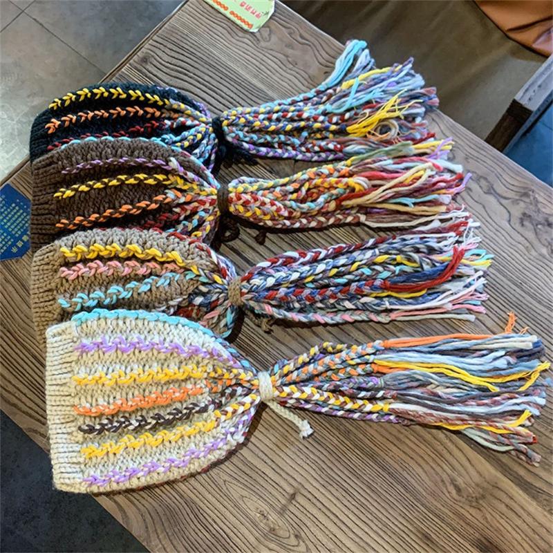 

Beanies Beanie/Skull Caps Dirty Braid Wig Hat Female Autumn And Winter Twist Knitted Pull Cool Street Hip Hop Wool Warm Apparel, Beanie cap