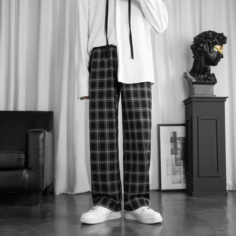

Men's Pants 2023 Design Plaid High Waist Wide Leg Casual Trousers Vintage Check Pant Man Oversize Streetwear Clothing, Black