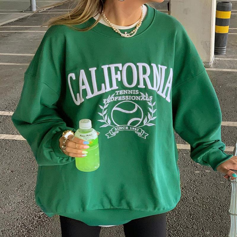 

Women' Hoodies & Sweatshirts Print Streetwear Women Sweatshirt Oversized Drop-shoulder O-neck Long Sleeve Female Winter Loose Casual Ladies, Gray