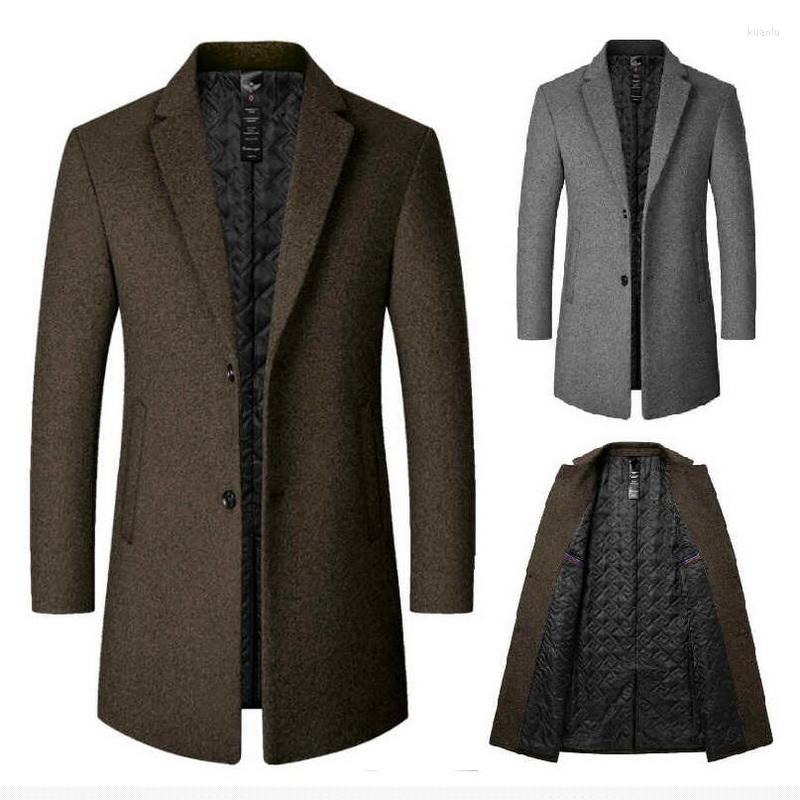 

Men's Wool Men Woolen Coat Trench Male Classic Cotton Lining Outwear Autumn Winter Mid-Length, Black