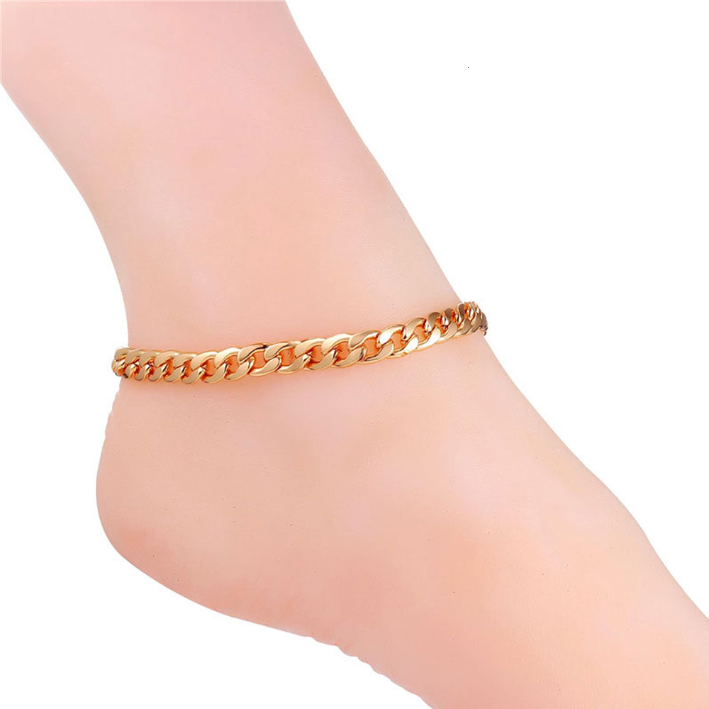 

Anklets Gold Silver Plated Stainless Steel Anklet Beach Jewelry Wholesale 25CM 7MM Foot Bracelet Women Cuban Leg Link Barefoot Accessory 230216