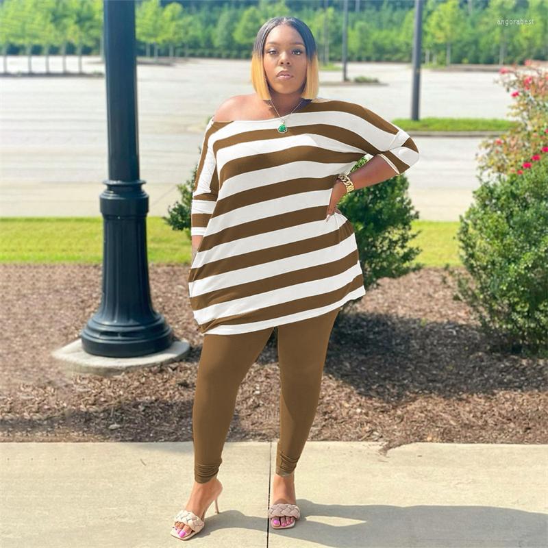 

Tracksuits Plus Size Women Clothing Fall Two Piece Sets Striped Long Sleeve T Shirt And Pants Tracksuit Sport Set Wholesale Drop, Black