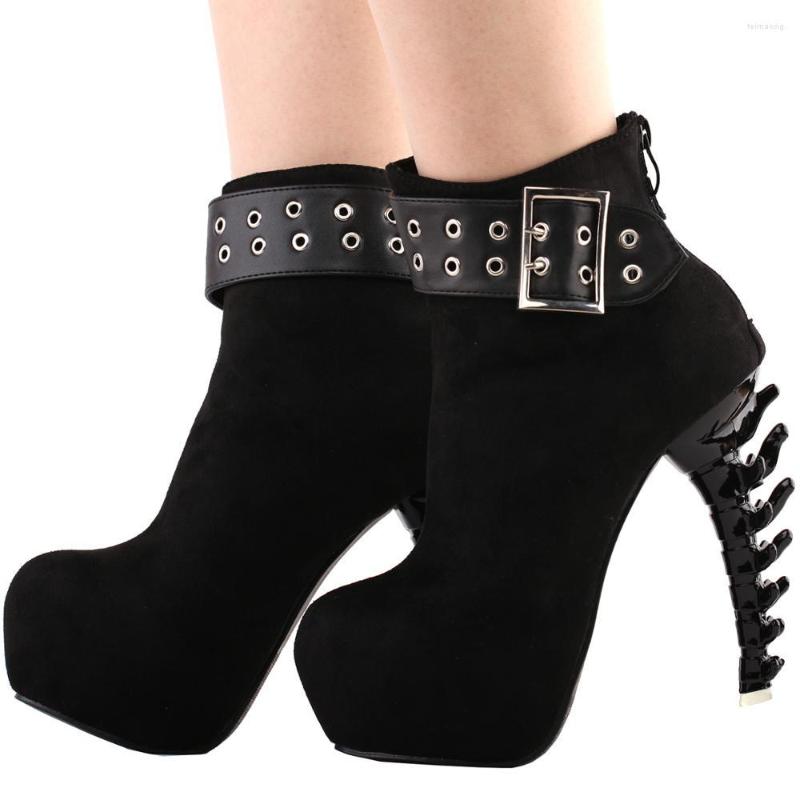

Dress Shoes LF80679 SHOW STORY Punk Vintage Rockabilly Black Strap Buckle High-top Bone Platform Ankle Boots