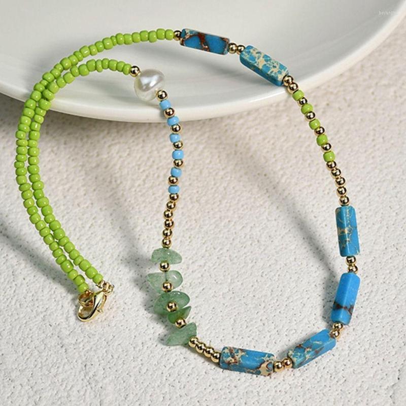 

Choker Niche Design Bohemia Necklace For Women Rice Bead Pearl Colorful Handmade Sweater Chain Fashion Girl Jewelry Gift