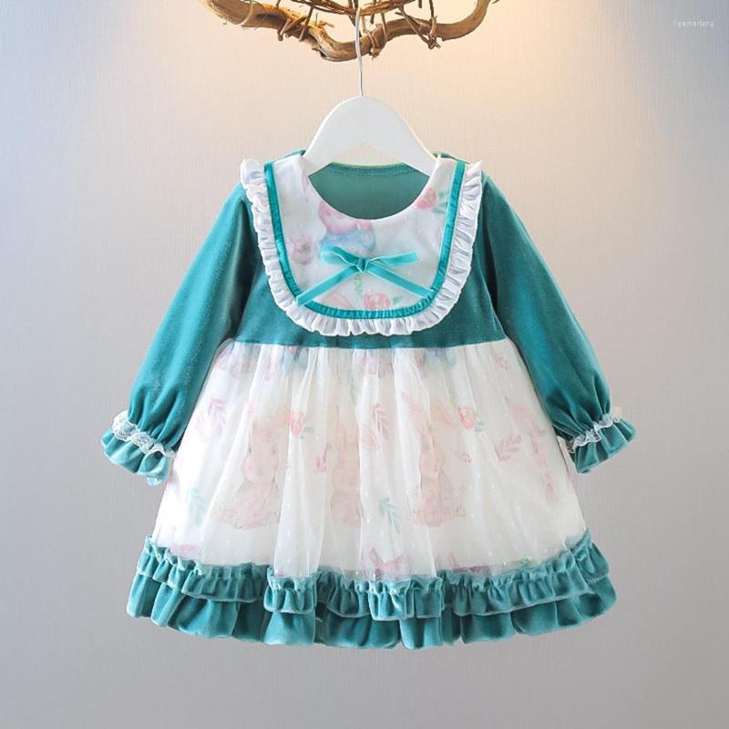 

Girl Dresses Spring Sweet Lolita Girls Princess Dress Children Kids Baby Infants Long Sleeve Mesh Patchwork Party Vestidos ADK1082, Green