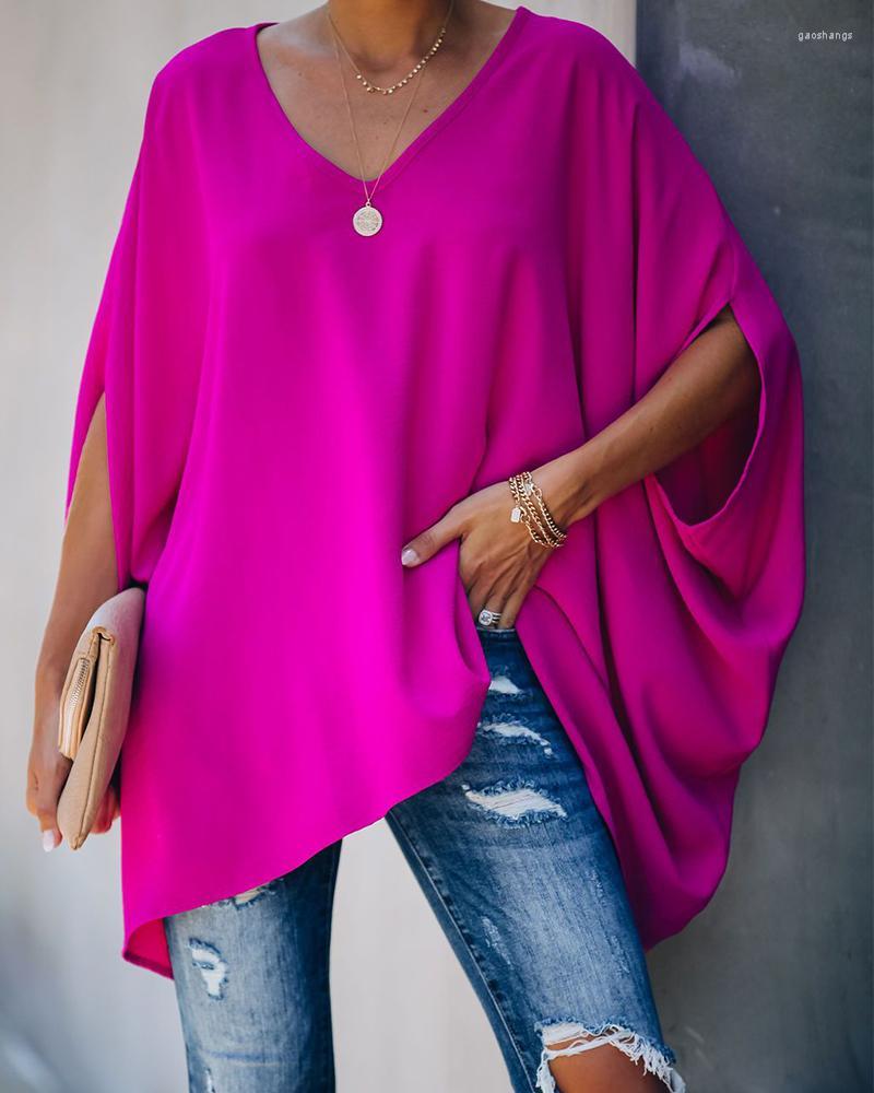 

Women' Blouses 2023 Fashion Women Summer Elegant V Neck Oversized Top Lady Casual Solid Long Sleeve Loose Fit Blouse, Blue