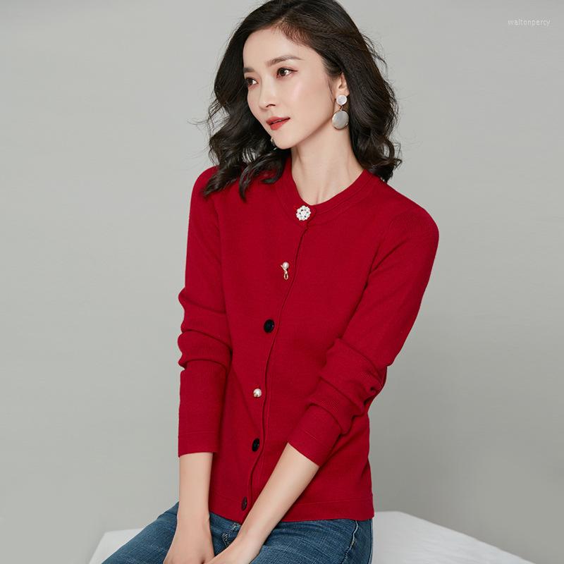 

Women' Knits Autumn Winter Fashion Woman Solid Casual Button Women' Slim Warm Sweater Knitted Top Soft Gentle Temperament Cardigan, Red