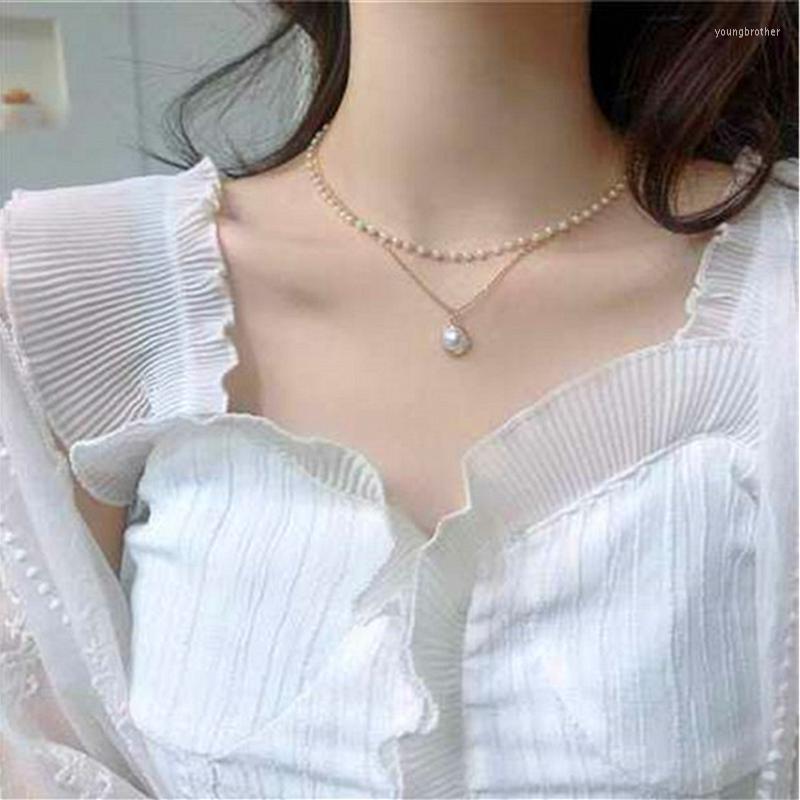 

Choker Fashion Imitation Pearl Necklace Cute Double Layer Chain Pendant Necklaces For Women Jewelry Girl Gift 2023