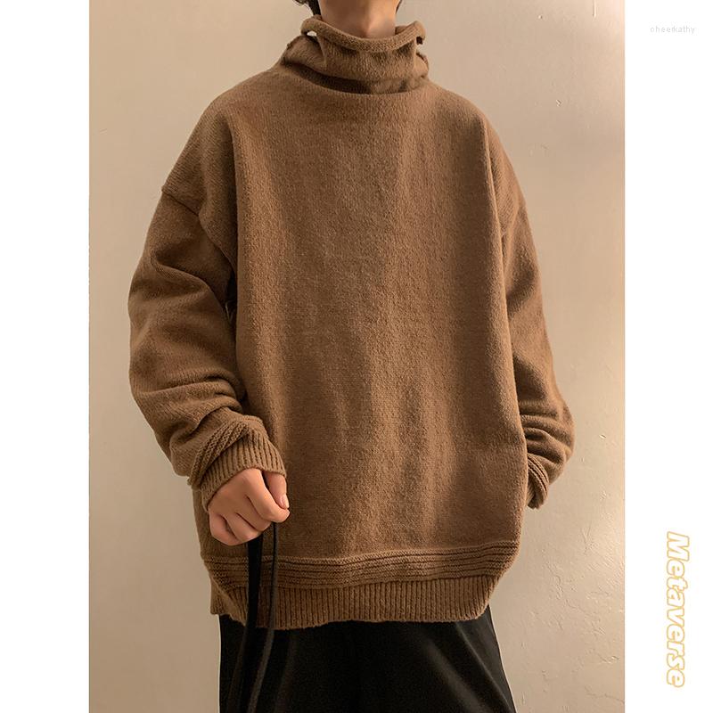 

Men's Sweaters Legible Autumn Winter Casual Men Solid Loose Turtleneck Sweater Male High Neck Knitted Pullovers Man, Black