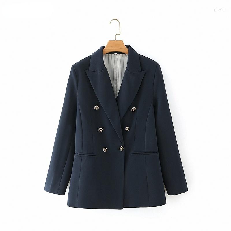

Women' Suits Women 2023 Fashion Fit Navy Blazer Coat Vintage Double Breasted Long Sleeve Female Outerwear Chic Tops DA170, Black