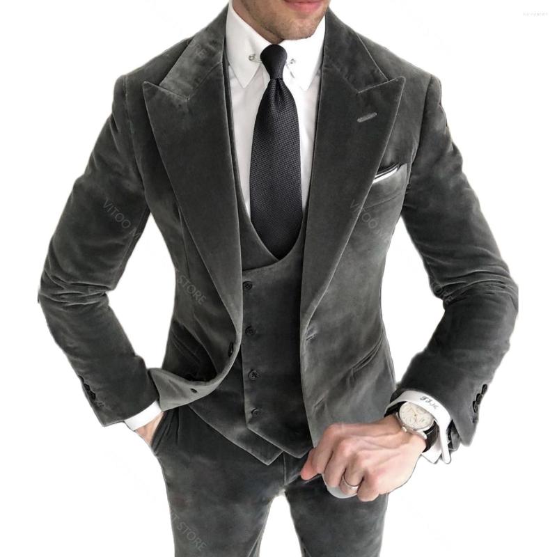 

Men's Suits Dark Grey Velvet Winter Thick Men Suit Slim Fit 3 Piece/Formal Business Men'S Clothing/Wedding Tuxedo Suit/Blazer Vest Pants, Black