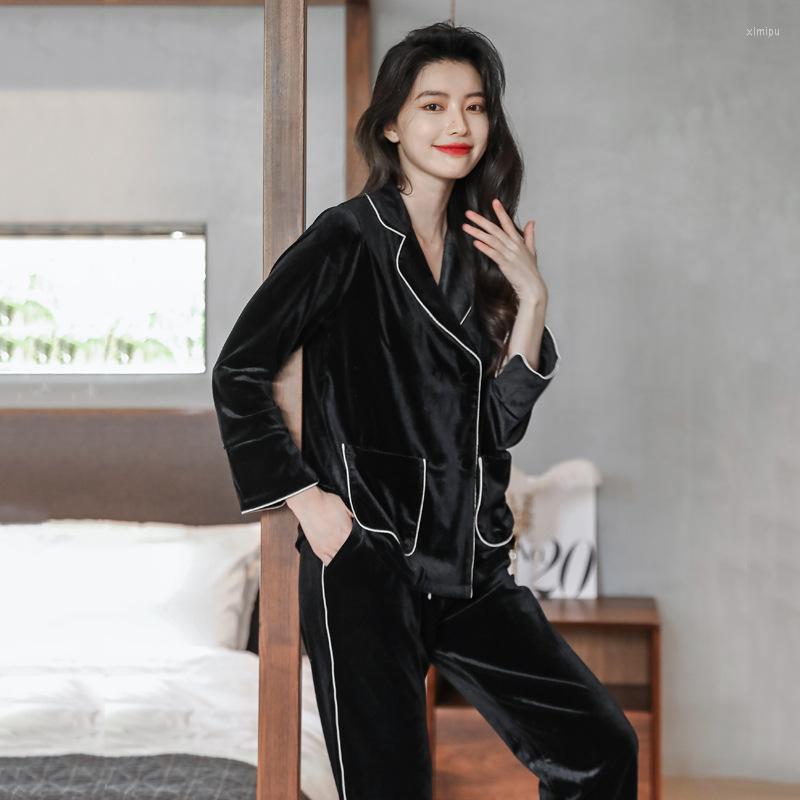 

Women's Sleepwear Loose Velvet Pajamas Set Autumn And Winter Loungewear Women's Long Sleeve 2PCS Nightwear Warm Velour Home Clothes, Green