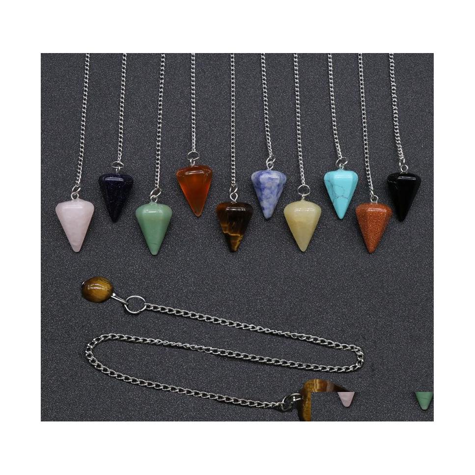 

Charms Natural Stone Crystal Pendum Tiger Eye Black Obsidian Pink Quartz Chakra Healing Reiki Hexagonal Pendums Sport1 Drop Delivery Dhcvq