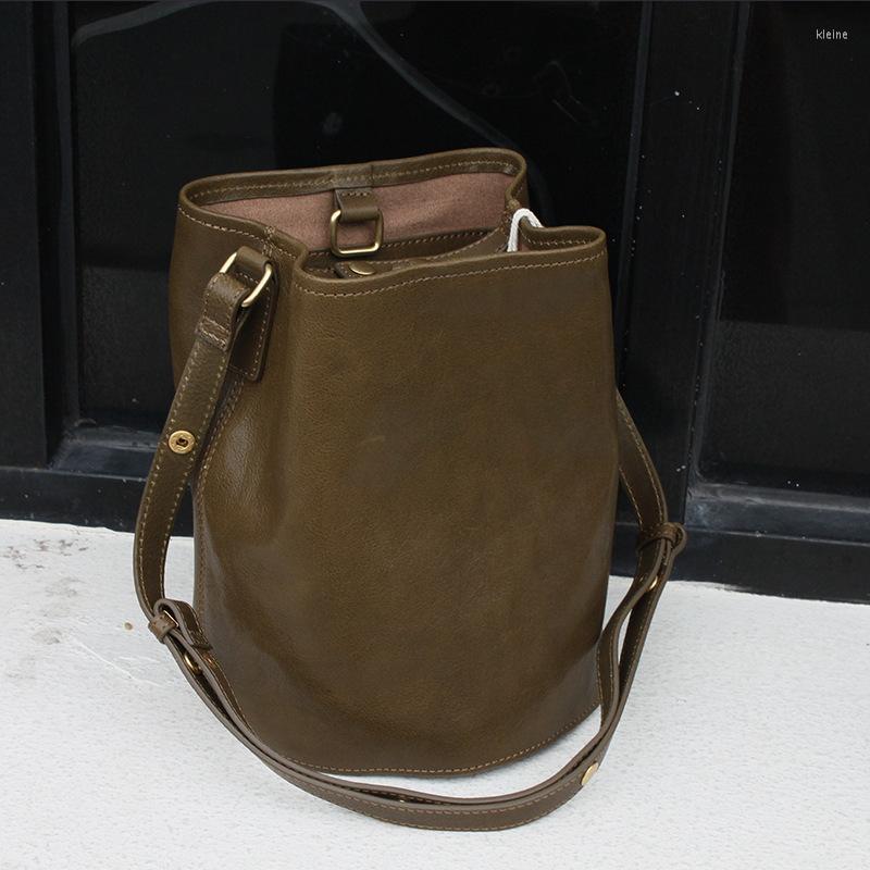 

Evening Bags First Layer Cowhide Bucket Bag Classic Design Real Leather Shoulder Women Handbag 01-GN-sttnsg