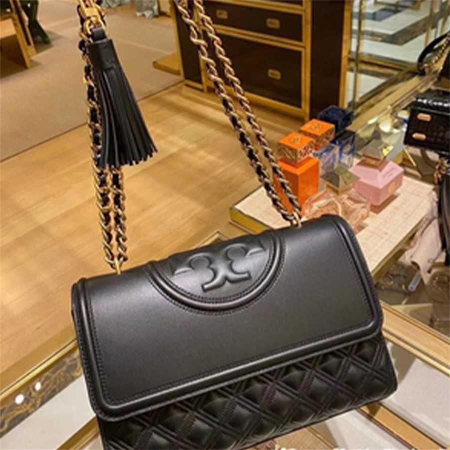 

women's bag fleming sheepskin diamond lattice one shoulder cross body tassel chain bag, Black4