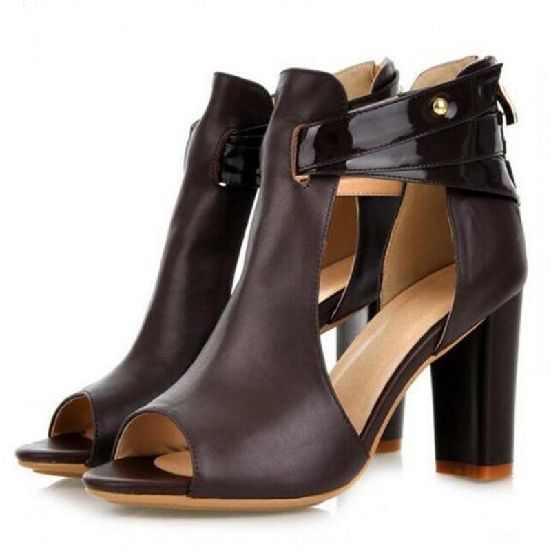 

Sandals Women PU Buckle Strap 8CM Thick Heel High Heels Peep Toe Shallow Shoes Sandalias Mujer 2023 Size 35-42 Black, Beige