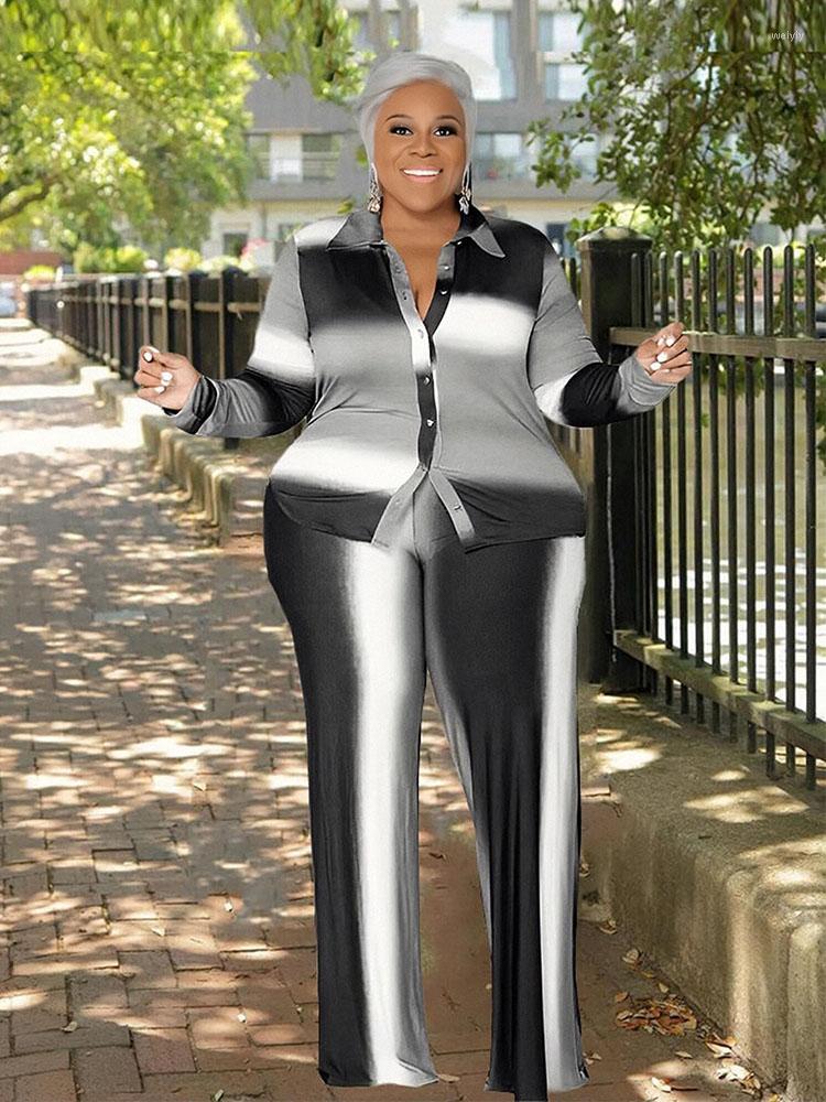 

Tracksuits Plus Size 2 Piece Set Fall Outfits Women Striped Knitted Shirt Top And Pant Suit Casual Home Wholesale Bulk Drop, Blue