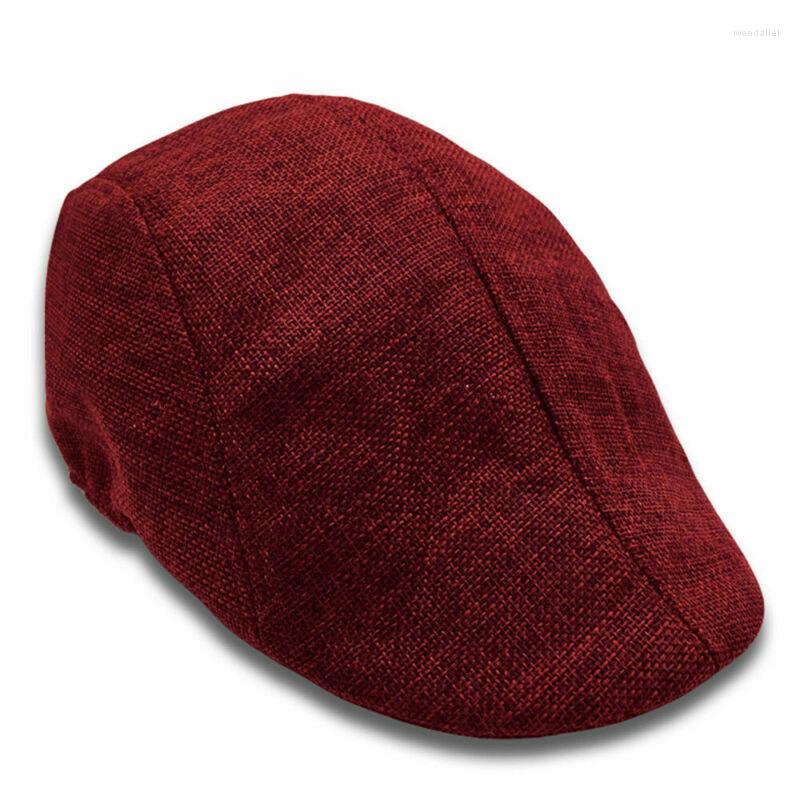 

Berets Fashion Flat Caps For Men Vintage Solid Casual Autumn Beret Male Gatsby Style Gifts British Duckbill Linen Hats, Red