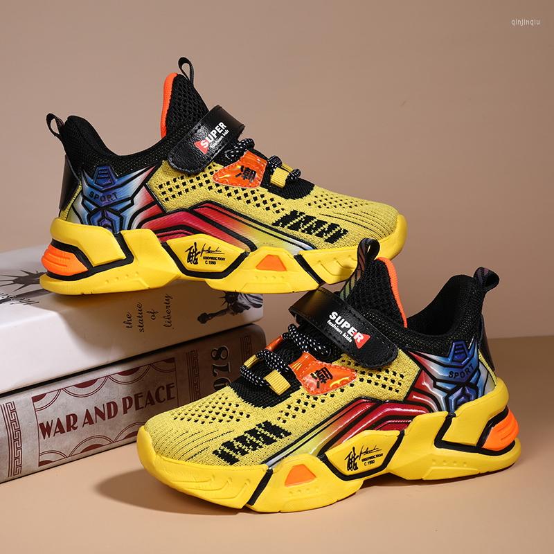 

Athletic Shoes 2023 Children Sports Boys Sneakers Fashion Casual Kids For Girls Breathable Mesh Soft Sole Non-slip, Black gold